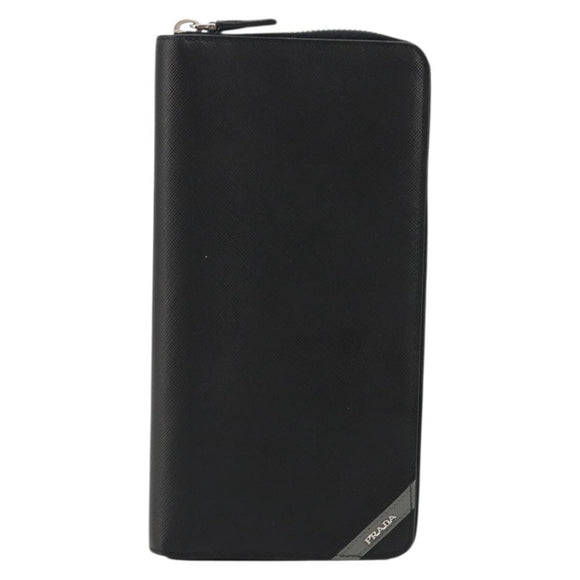 PRADA Long Wallet Safiano leather Black Silver Auth 176080A