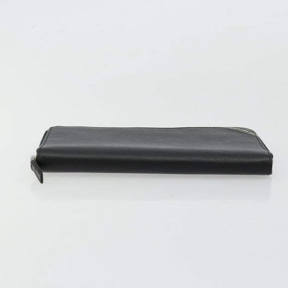 PRADA Long Wallet Safiano leather Black Silver Auth 176080A