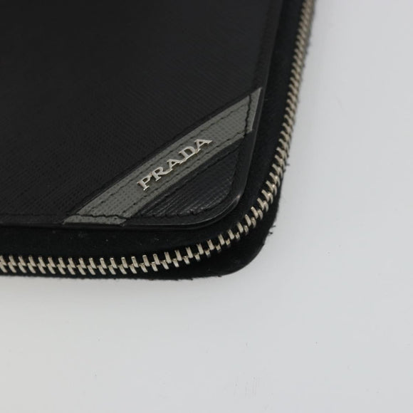 PRADA Long Wallet Safiano leather Black Silver Auth 176080A