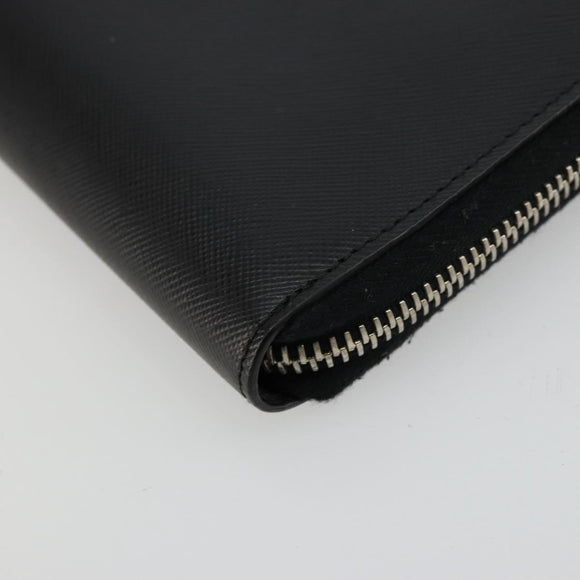 PRADA Long Wallet Safiano leather Black Silver Auth 176080A