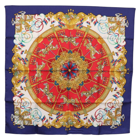 HERMES Carre 90 Scarf ""LUNA PARK"" Silk Blue Auth 176081A