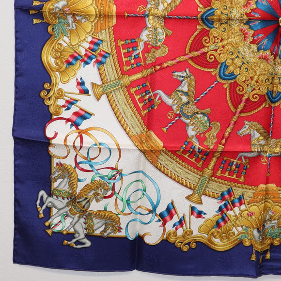 HERMES Carre 90 Scarf ""LUNA PARK"" Silk Blue Auth 176081A