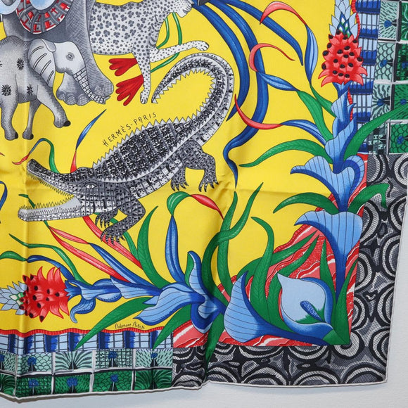 HERMES Carre 90 Scarf ""LA MARCHE DU ZAMBEZE"" Silk Multicolor Auth 176082V