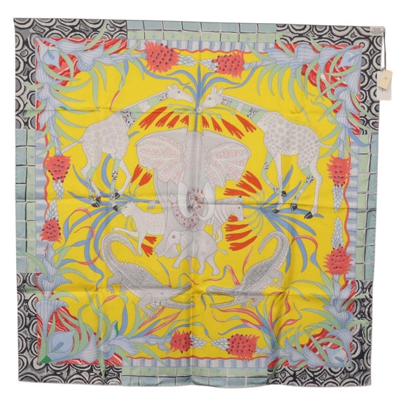HERMES Carre 90 Scarf ""LA MARCHE DU ZAMBEZE"" Silk Multicolor Auth 176082V