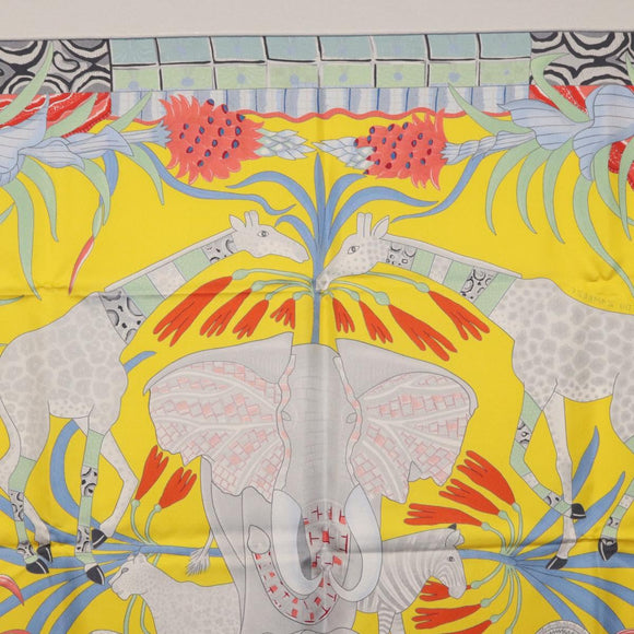 HERMES Carre 90 Scarf ""LA MARCHE DU ZAMBEZE"" Silk Multicolor Auth 176082V