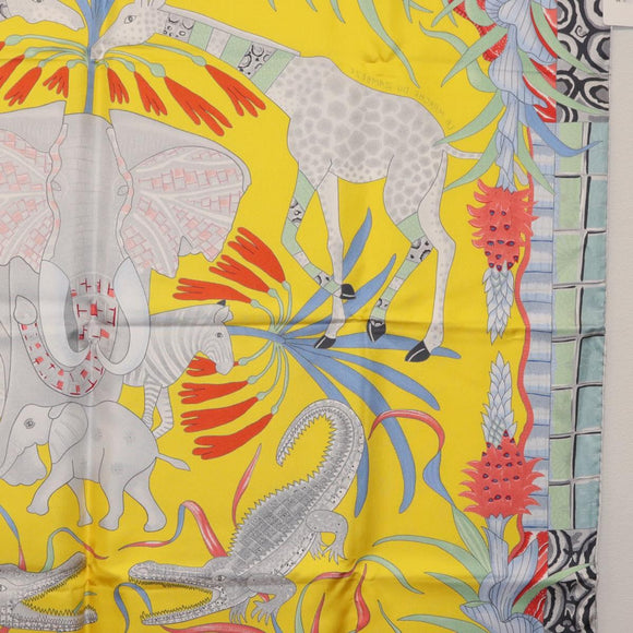 HERMES Carre 90 Scarf ""LA MARCHE DU ZAMBEZE"" Silk Multicolor Auth 176082V