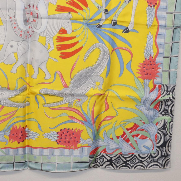 HERMES Carre 90 Scarf ""LA MARCHE DU ZAMBEZE"" Silk Multicolor Auth 176082V