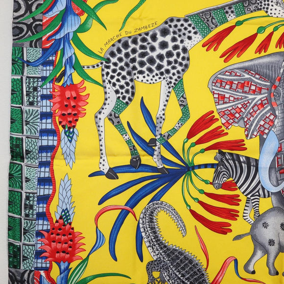 HERMES Carre 90 Scarf ""LA MARCHE DU ZAMBEZE"" Silk Multicolor Auth 176082V