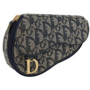 Christian Dior Trotter Canvas Saddle Pouch Navy Gold Auth 176085A-1