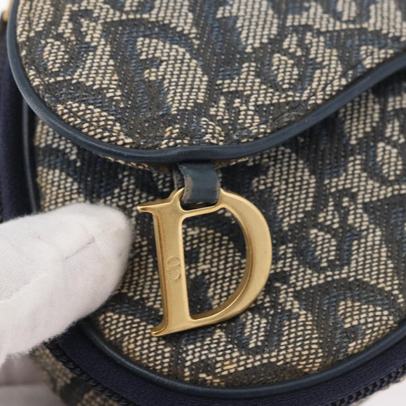 Christian Dior Trotter Canvas Saddle Pouch Navy Gold Auth 176085A