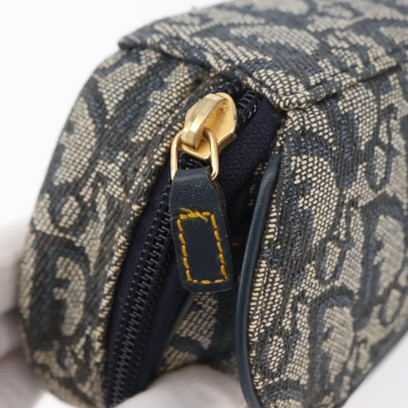 Christian Dior Trotter Canvas Saddle Pouch Navy Gold Auth 176085A