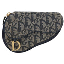 Christian Dior Trotter Canvas Saddle Pouch Navy Gold Auth 176085A-2