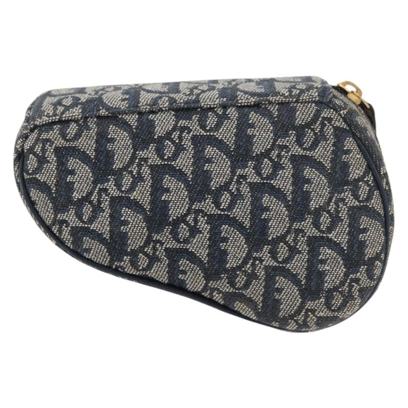 Christian Dior Trotter Canvas Saddle Pouch Navy Gold Auth 176085A