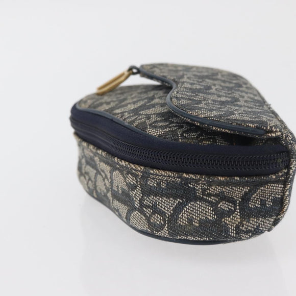 Christian Dior Trotter Canvas Saddle Pouch Navy Gold Auth 176085A