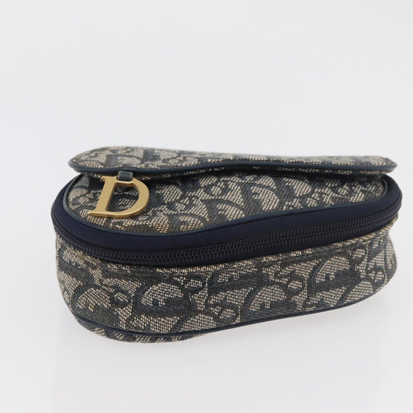 Christian Dior Trotter Canvas Saddle Pouch Navy Gold Auth 176085A