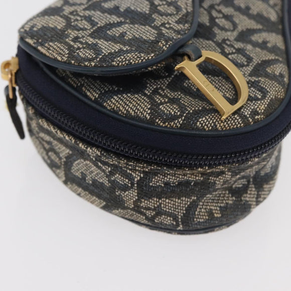 Christian Dior Trotter Canvas Saddle Pouch Navy Gold Auth 176085A