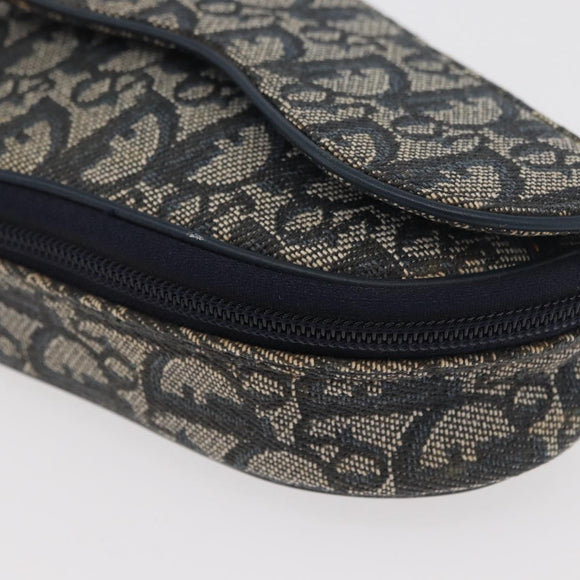 Christian Dior Trotter Canvas Saddle Pouch Navy Gold Auth 176085A