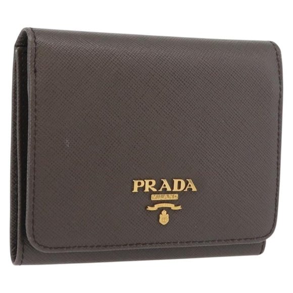 PRADA Safiano leather Wallet Gray Gold Auth 176090A
