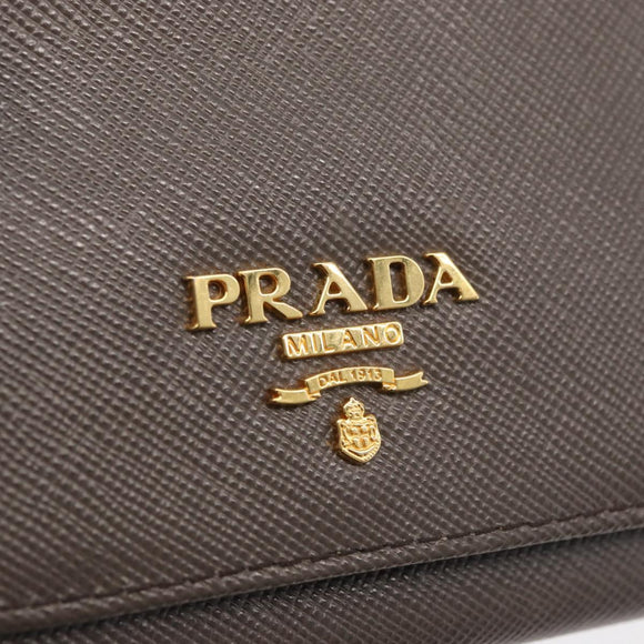 PRADA Safiano leather Wallet Gray Gold Auth 176090A