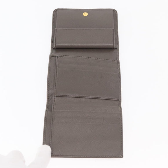 PRADA Safiano leather Wallet Gray Gold Auth 176090A