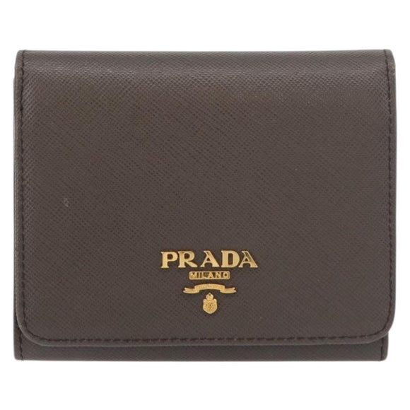 PRADA Safiano leather Wallet Gray Gold Auth 176090A