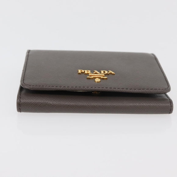 PRADA Safiano leather Wallet Gray Gold Auth 176090A