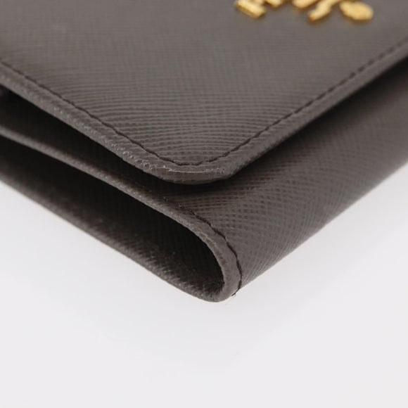 PRADA Safiano leather Wallet Gray Gold Auth 176090A