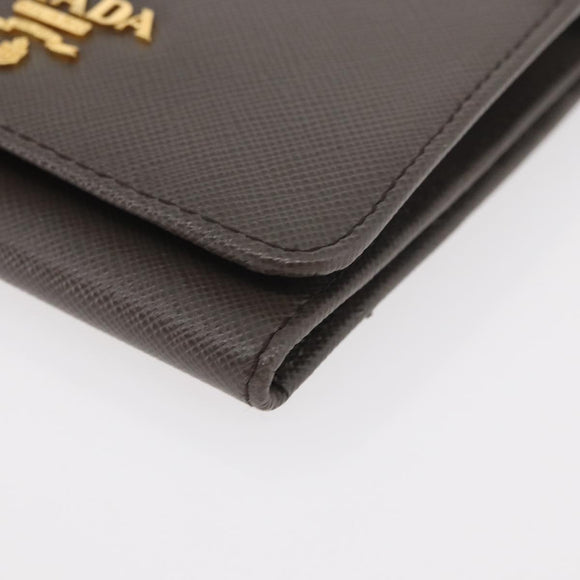 PRADA Safiano leather Wallet Gray Gold Auth 176090A
