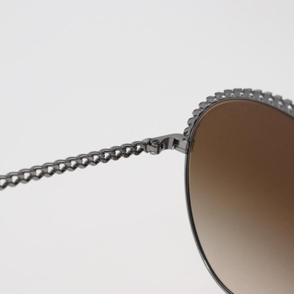 CHANEL Sunglasses metal Silver CC Auth 176091A