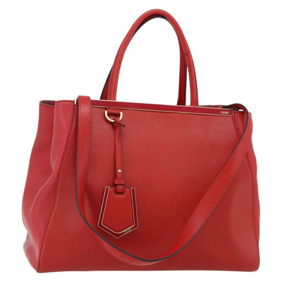 FENDI 2 JOURS Medium Hand Bag Leather 2way Red Gold Auth 176097A