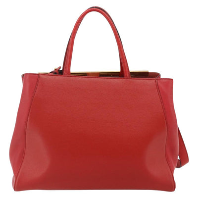 FENDI 2 JOURS Medium Hand Bag Leather 2way Red Gold Auth 176097A - 0