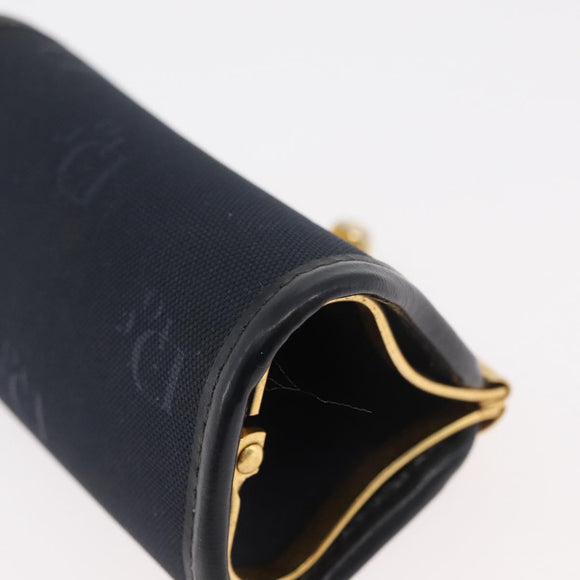 Christian Dior Coin Purse Nylon Navy Gold Auth 176103A