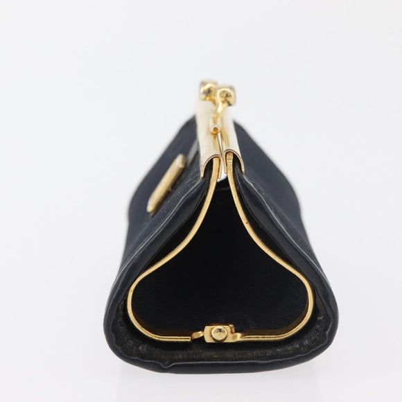 Christian Dior Coin Purse Nylon Navy Gold Auth 176103A