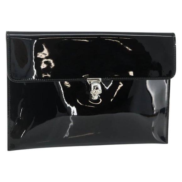 Alexander McQueen Clutch Bag Patent leather Black Silver Auth 176104A