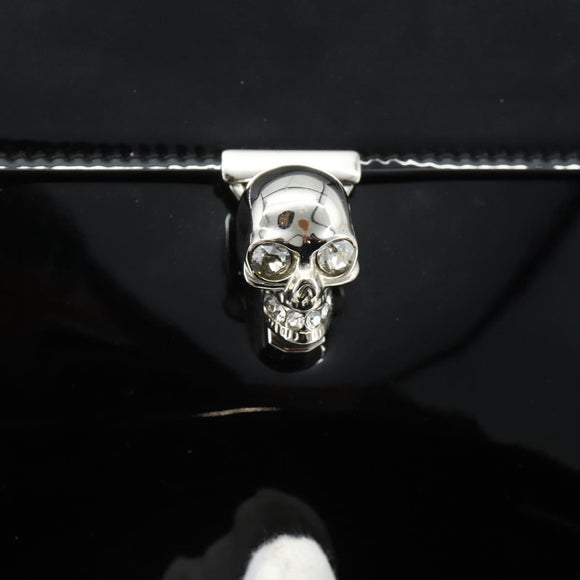 Alexander McQueen Clutch Bag Patent leather Black Silver Auth 176104A