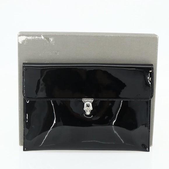Alexander McQueen Clutch Bag Patent leather Black Silver Auth 176104A