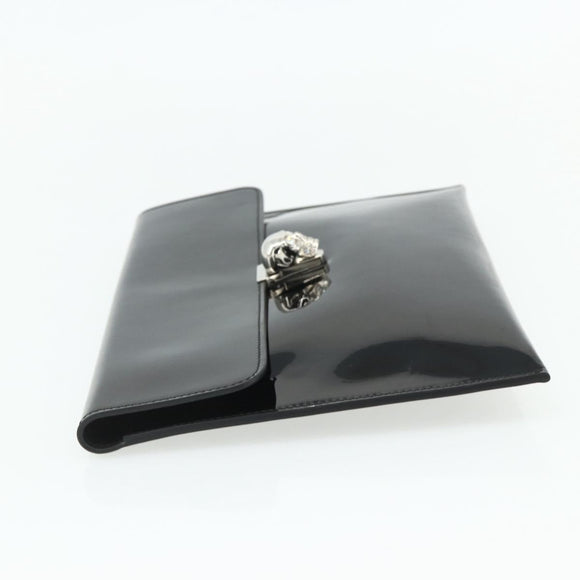 Alexander McQueen Clutch Bag Patent leather Black Silver Auth 176104A