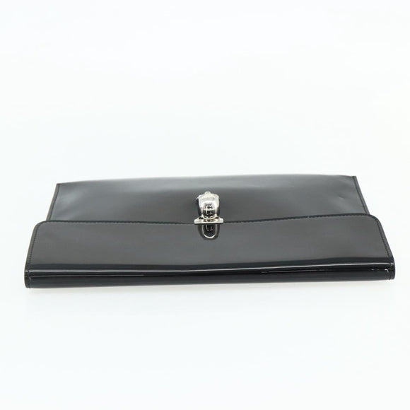 Alexander McQueen Clutch Bag Patent leather Black Silver Auth 176104A