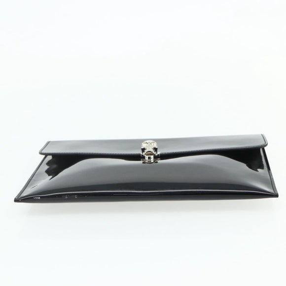 Alexander McQueen Clutch Bag Patent leather Black Silver Auth 176104A