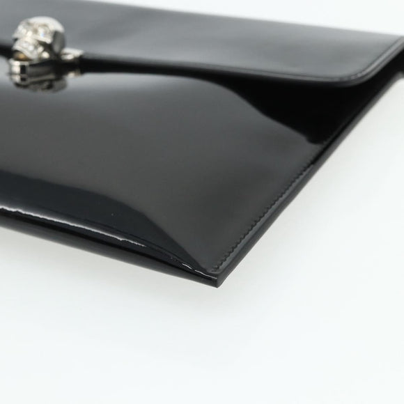 Alexander McQueen Clutch Bag Patent leather Black Silver Auth 176104A