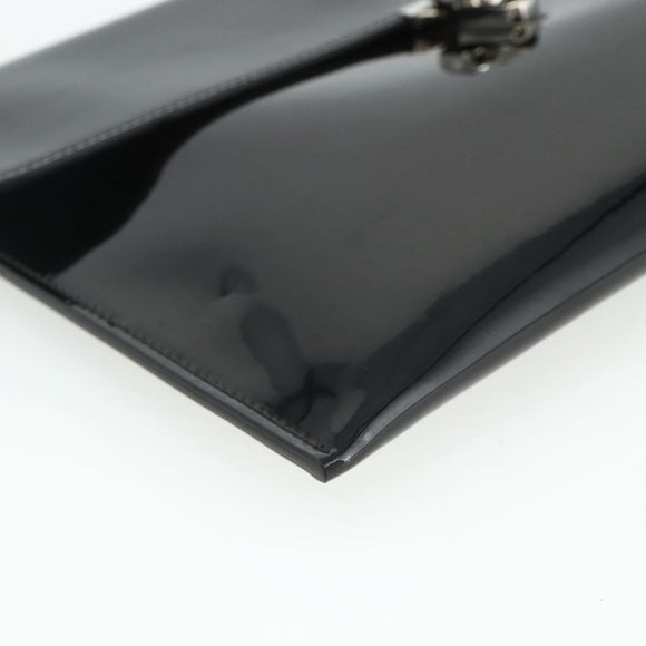 Alexander McQueen Clutch Bag Patent leather Black Silver Auth 176104A