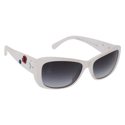 CHANEL Camelia Sunglasses Plastic White 5186-A CC Auth 176109A