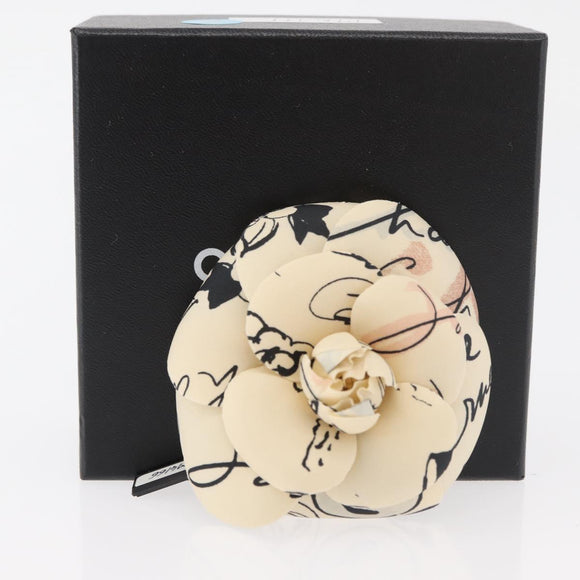 CHANEL Camelia Brooch Polyester Ivory CC Auth 176111A