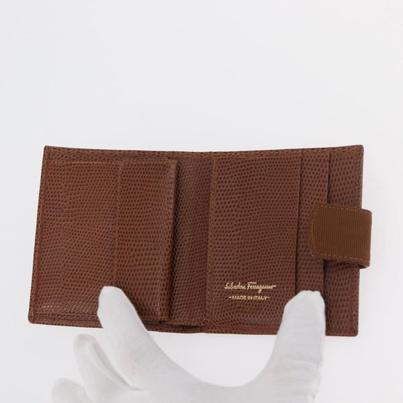 Salvatore Ferragamo Vala Wallet Leather Brown Gold Auth 176113A