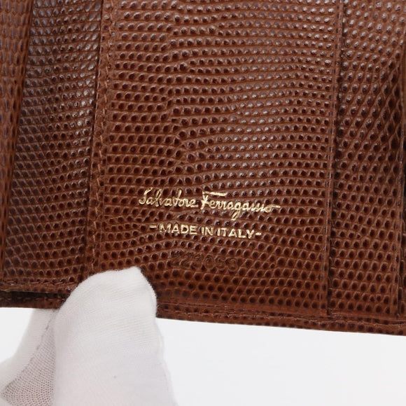 Salvatore Ferragamo Vala Wallet Leather Brown Gold Auth 176113A