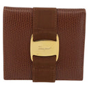 Salvatore Ferragamo Vala Wallet Leather Brown Gold Auth 176113A-2