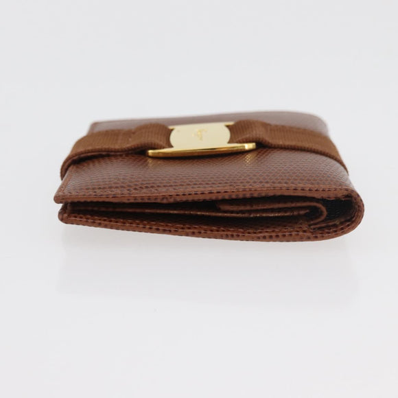 Salvatore Ferragamo Vala Wallet Leather Brown Gold Auth 176113A