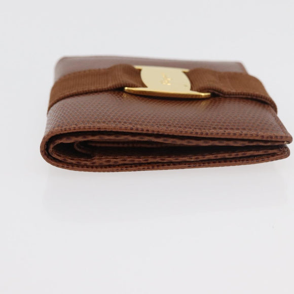 Salvatore Ferragamo Vala Wallet Leather Brown Gold Auth 176113A