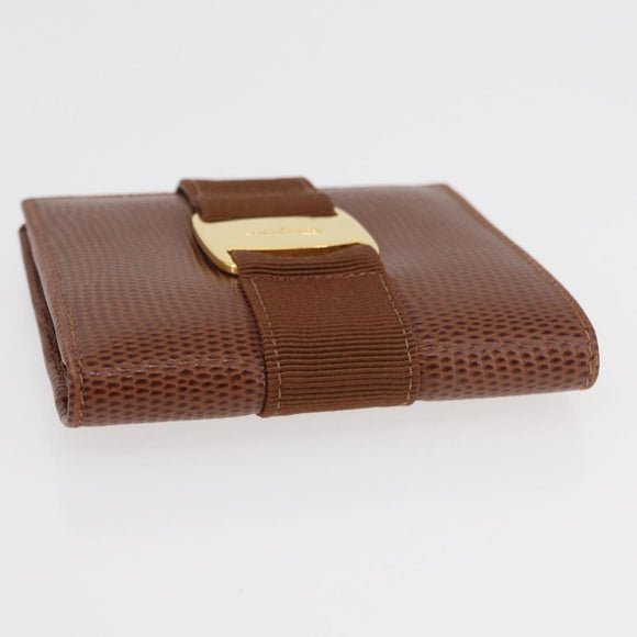 Salvatore Ferragamo Vala Wallet Leather Brown Gold Auth 176113A