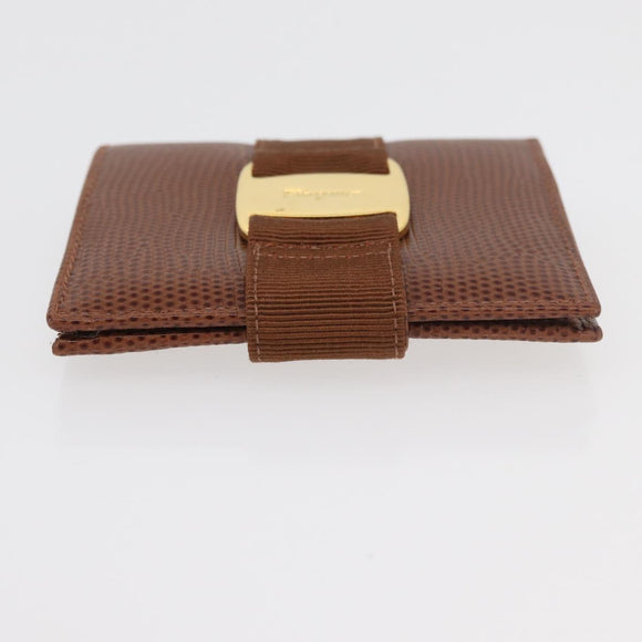 Salvatore Ferragamo Vala Wallet Leather Brown Gold Auth 176113A